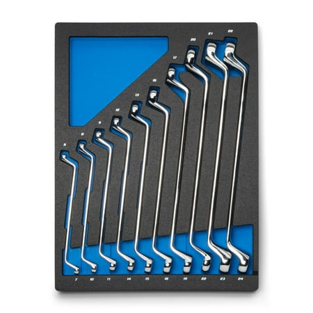 Capri Tools 75-Degree Deep Offset Double Box End Wrench Set, 6 to 24 mm, Metric, 10-Piece with Mechanic's Tray