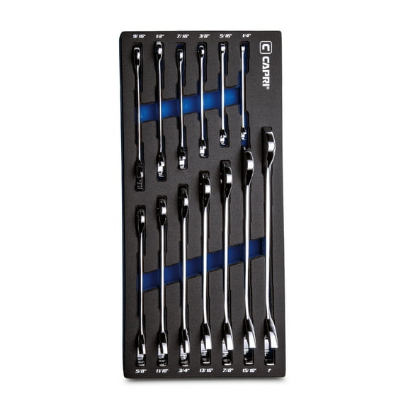 Capri Tools Angle Open End Wrench Set, 30 and 60 angles, 1/4 to 1 in. SAE, 13-Piece with Mechanic's Tray
