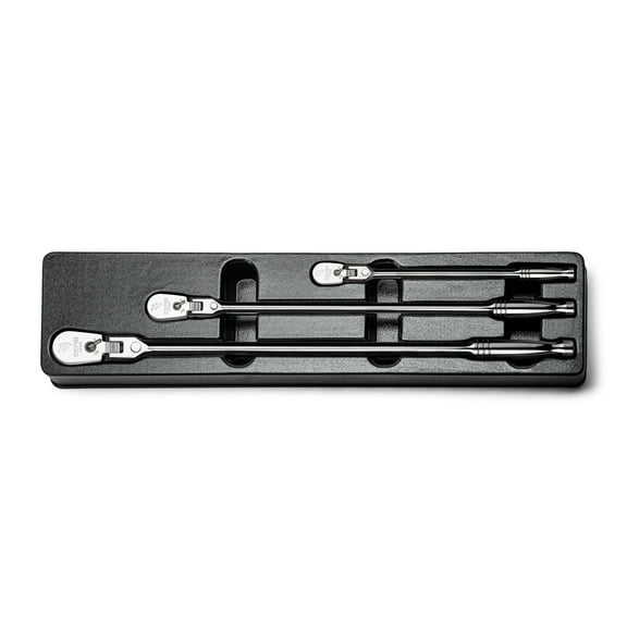 Capri Tools Fine 90-Tooth Locking Flex-Head Ratchet Set, Extra Long Chrome Handle, 1/4, 3/8, 1/2 in. Drive, 3-Piece