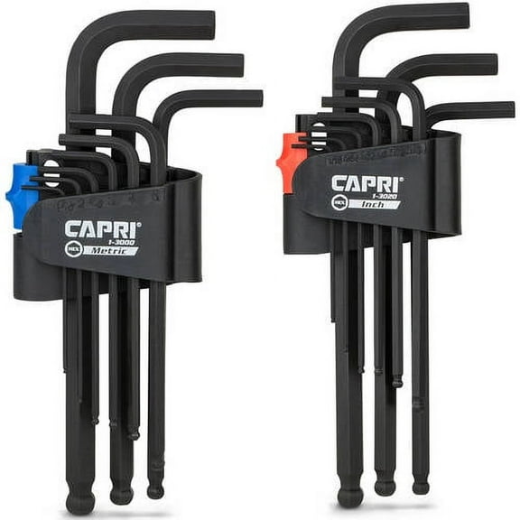 Capri Tools Hex Key Set, Long Arm Ballpoint End, Metric and SAE
