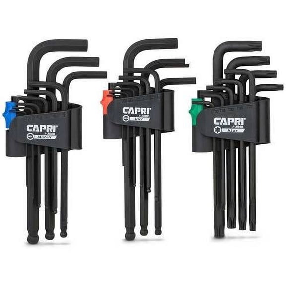 Capri Tools Hex and Torx Key Set, Long Arm, Hex Ballpoint End, Metric and SAE