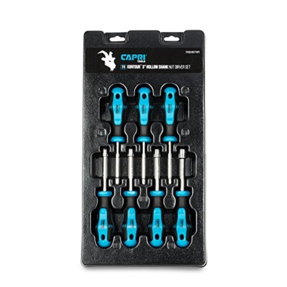 capri tools kontour nut driver set, 3-inch hollow shaft, sae, 7-piece