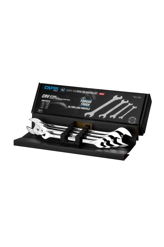 Super-Thin Open End Wrench Set, SAE, 1/4 to 3/4 in., 4-Piece