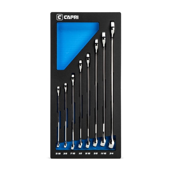 Capri Tools WaveDrive Pro Combination Wrench Set, 5/16 to 3/4 in., SAE, 8-Piece with The Mechanic's Tray