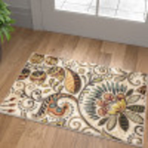 Capri Transitional 2' x 3' Ivory and Beige Polypropylene Indoor Area Rug
