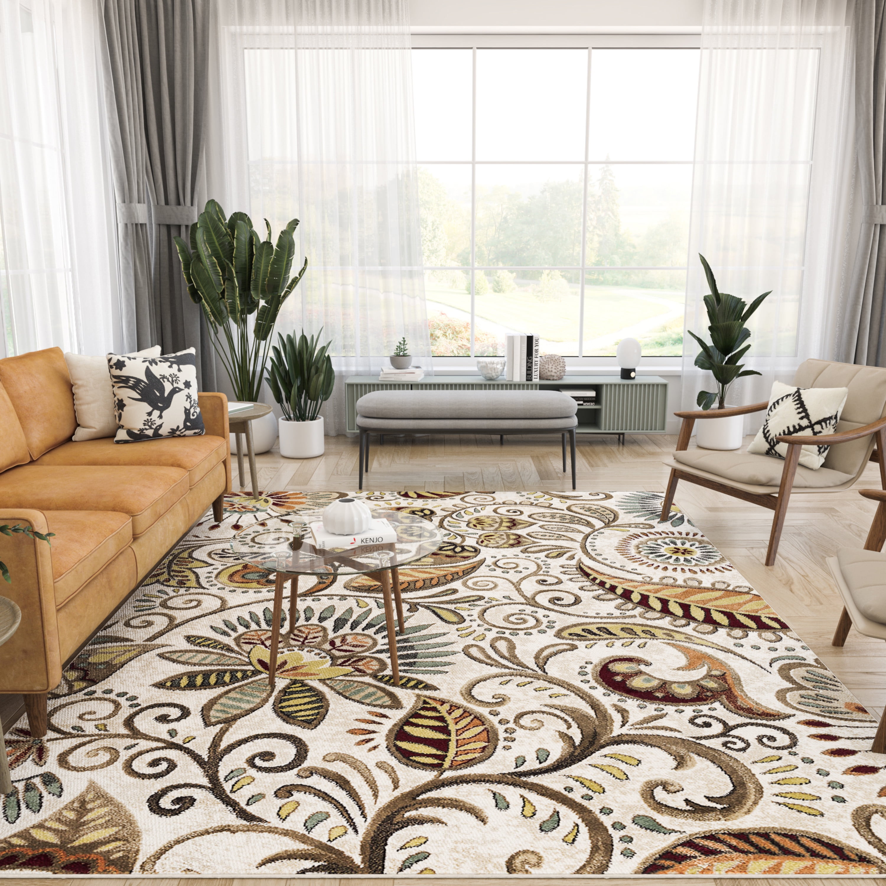 Capri Transitional 4' x 5' Ivory and Beige Polypropylene Indoor Area Rug