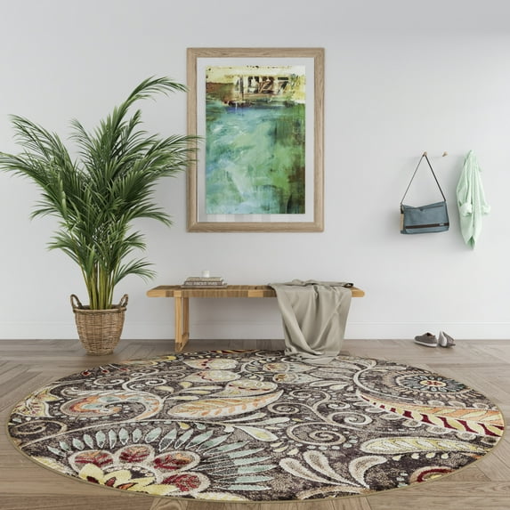Capri Transitional 8' Round Brown and Beige Polypropylene Indoor Area Rug