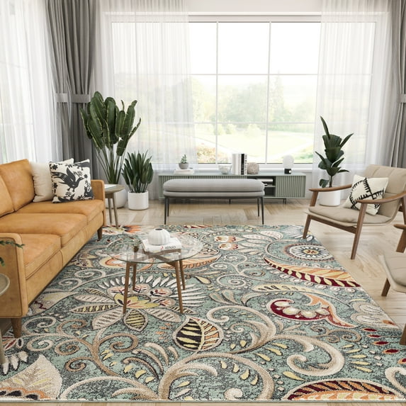 Capri Transitional 8' x 10' Seafoam and Beige Polypropylene Indoor Area Rug