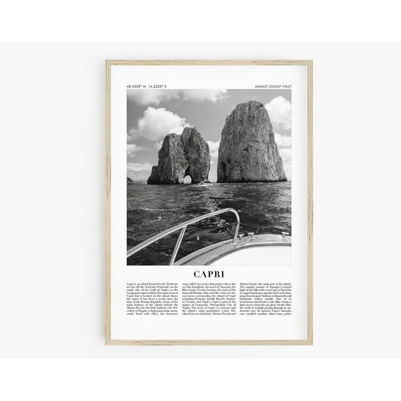 Capri Travel Poster, Black And White Travel Print, Amalfi Coast Italy Wall Art, Capri Poster, Coordinate Print, Office Decor Wall Art, Modern Wall Decor, 8x12 UNFRAMED