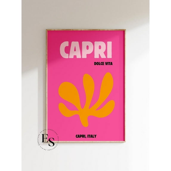 Capri Travel Poster, Coastal Girly Dorm Art, Colorful Y2K Posters, Trendy Girly Art Wall Art, Modern Wall Decor, 24x36 UNFRAMED