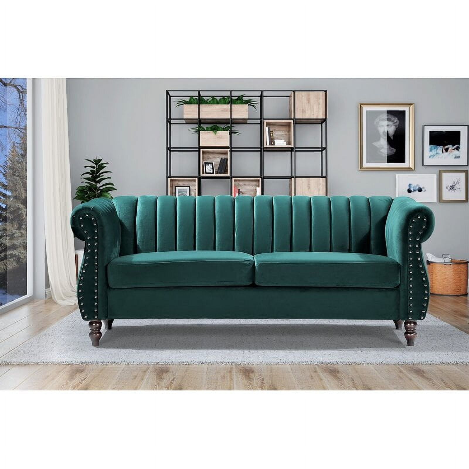 Capri 76.4'' Green Velvet Chesterfield Sofa with Nailhead Trim