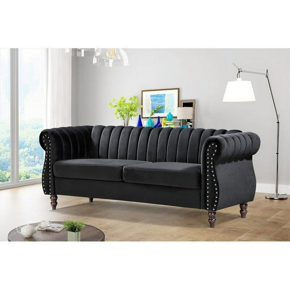 Capri Velvet Chesterfield 76.4" Rolled Arms Sofa