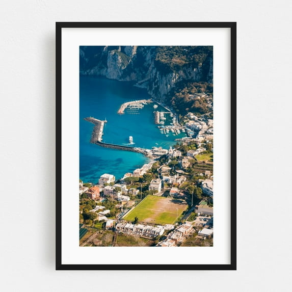 Capri Views 05 - Capri Campania Italy Photography Harbor Seascape Mediterranean Coastal Water Architecture Italian Black Framed Wall Art Print 16 x 24 inches