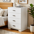 thumbnail image 1 of Capri White 4 Drawer Dresser with Power Outlets, Modern Nightstand, Storage Wide Chest of Drawer, Wooden Dresser Storage Cabinet for Adults, Bedroom Living Room Furniture, 1 of 12