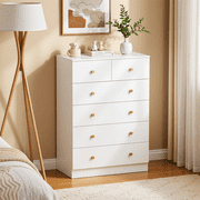 Capri White 6 Drawer Dresser, Modern Nightstand, Storage Wide Chest of Drawer, Wooden Dresser Storage Cabinet for Adults, Bedroom Living Room Furniture