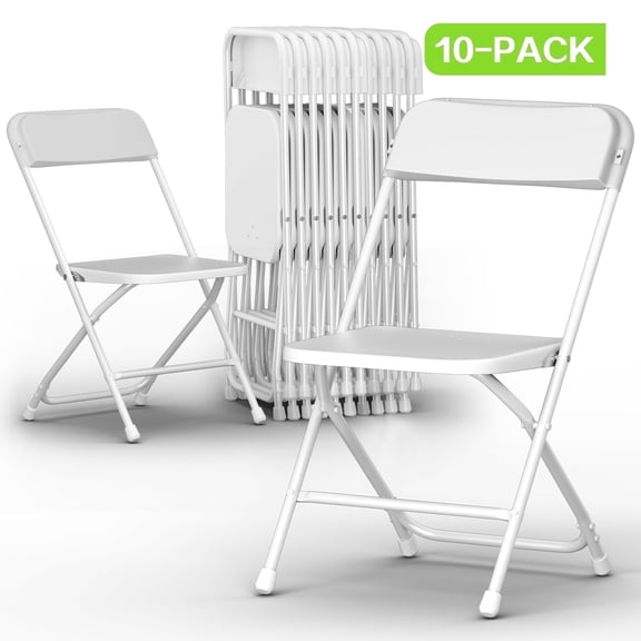 Capri White Plastic Folding Chair 10 Pack with Steel Frame, Hold up to 350 lbs, Indoor Outdoor Portable Stackable Event Chair Commercial Seat for Dining Wedding Party Office Picnic Kitchen