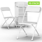 Capri White Plastic Folding Chair 10 Pack with Steel Frame, Hold up to 350 lbs, Indoor Outdoor Portable Stackable Event Chair Commercial Seat for Dining Wedding Party Office Picnic Kitchen