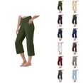 thumbnail image 1 of Capri Work Pants for Women Elastic High Waist Relaxed Fit Flared Workout Yoga Pants Capris with Pockets, 1 of 8