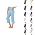 thumbnail image 1 of Capri Work Pants for Women Elastic High Waist Relaxed Fit Flared Workout Yoga Pants Capris with Pockets, 1 of 7