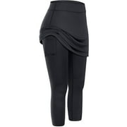 KDFJPTH Capri Workout Leggings For Women Plus Size Tennis Skirted Pockets Elastic Sports Yoga Capris Skirts Leggings For Women Tummy Control With Pockets