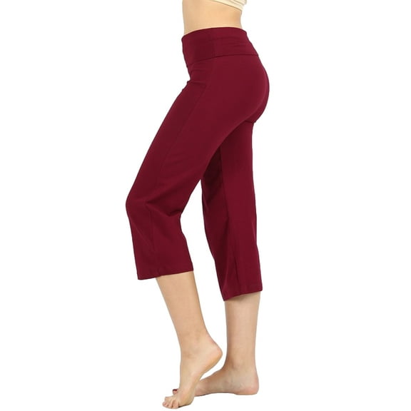 Capri Yoga Pants Fold Over Waist (2X, Cabernet)