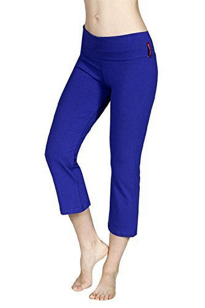 Capri Yoga Pants Fold Over Waist, S, Burgundy 