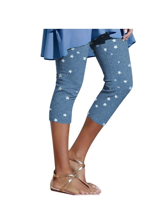 Capri Yoga Pants for Women Cropped Activewear Faux Denim Look Tummy Control Airport Outfit Walking Pilates Studio Weekend Casual Summer Modern Athletic Look
