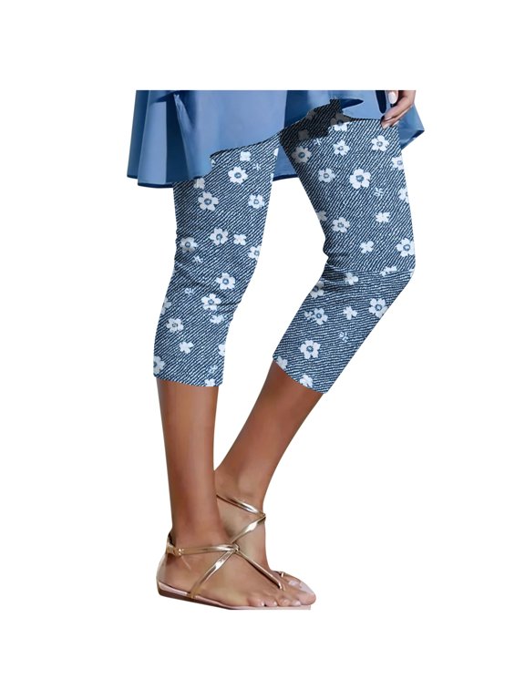 Capri Yoga Pants for Women Cropped Activewear Faux Denim Look Tummy Control Studio Workout Running Pilates Daily Training Summer Effortless Daily Wear