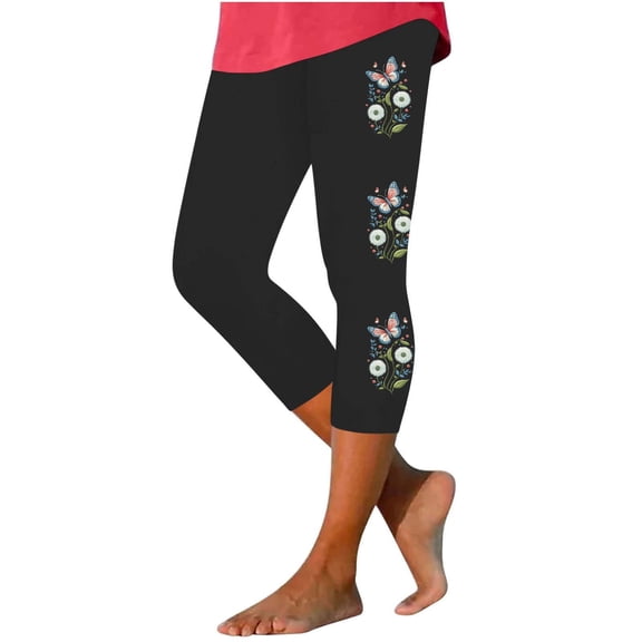 Capri Yoga Pants Women Floral Print Leggings Casual Lightweight Athletic Workout Pants Womens High Waist Capris for Summer