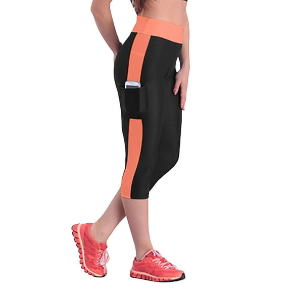 Capri Yoga Pants Women Solid Color Slim Fits Stretchy High Waisted Leggings Cozy Soft Casual Tights Tummy Control Activities Pants Orange L