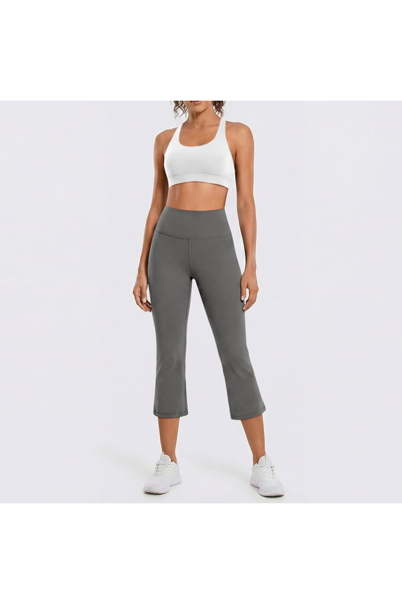 Capri Yoga Pants Womens High Waisted Wide Leg Pants Cropped Flare Leggings for Travel Casual and Lounge Gray L
