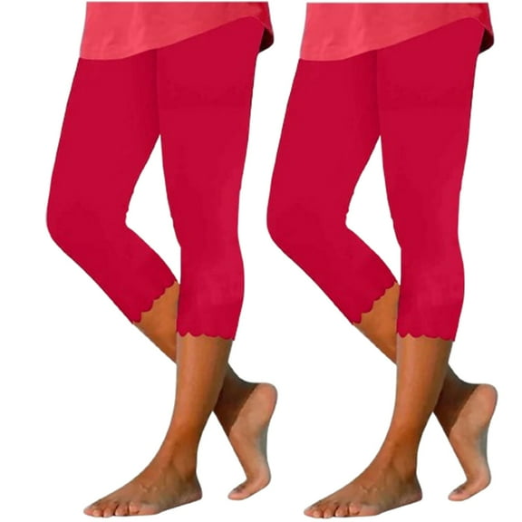 2PC Women's Summer High Waisted Solid Color Capris Matching Slim Fitting Yoga Gym Pants