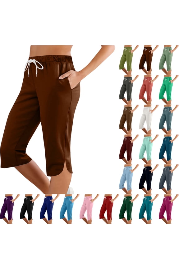 Capri Yoga Pants for Women, Women's Yoga Pants Loose Soft Drawstring Workout Sweatpants Outdoor Athletic Causal Pants With Pockets Blue 2XL