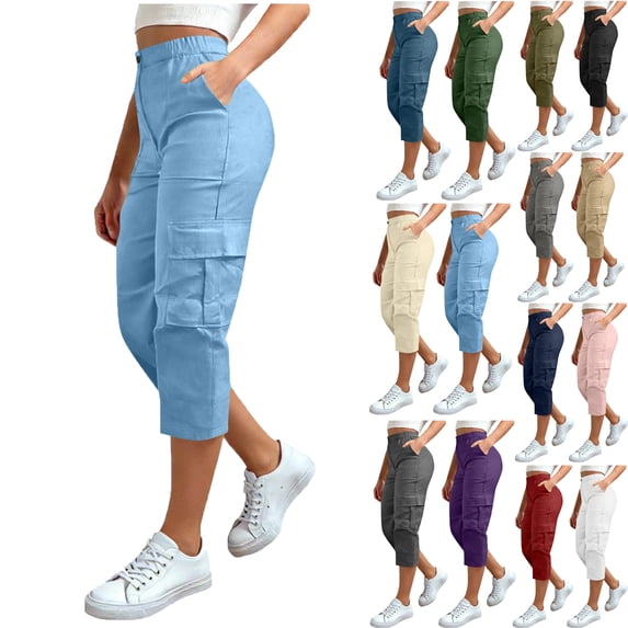 Capri cargo Pants for Women Casual Stretch Lightweight Women’s Pants with Drawstring