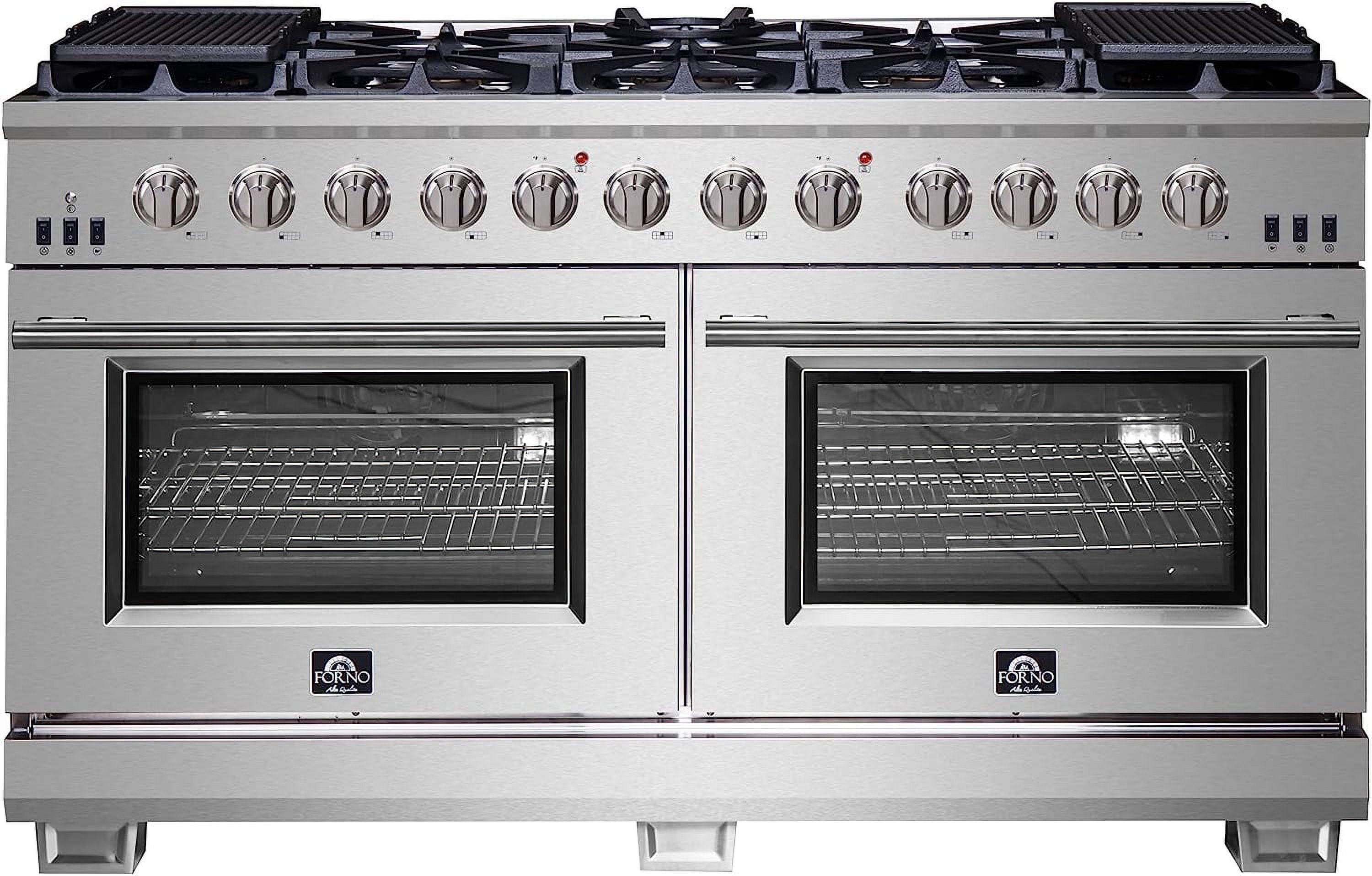 Forno Capriasca 60-Inch Freestanding Gas Range, 10 Burners, True Convection Oven
