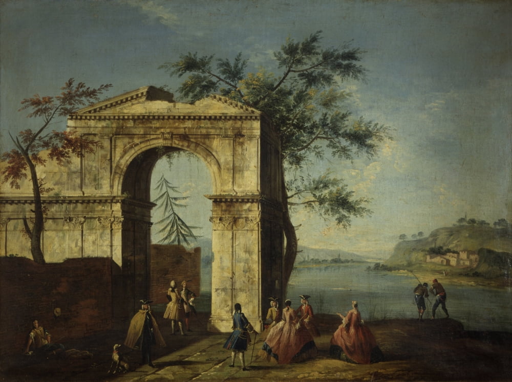 Capriccio With Porch Of A Building And Obelisk Canvas Art - (36 x 24)