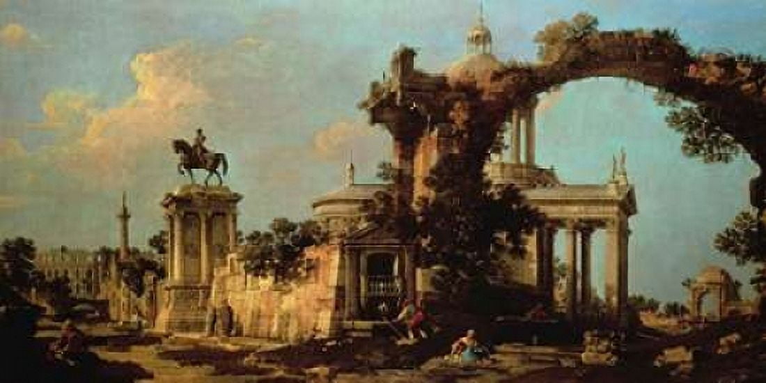 Capriccio of Roman Ruins with a Renaissance Church Canvas Art - Canaletto (10 x 20)