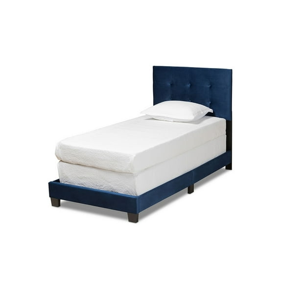 Caprice Glam Navy Blue Velvet Fabric Upholstered Twin Size Panel Bed