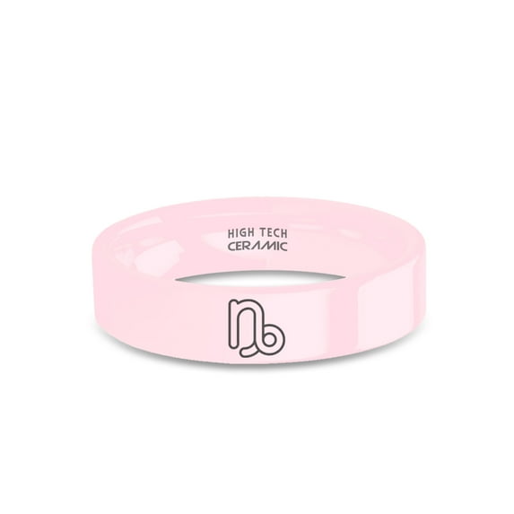 Capricorn Astrology Symbol Engraved Pink Ceramic Wedding Band, 6mm, Size 9