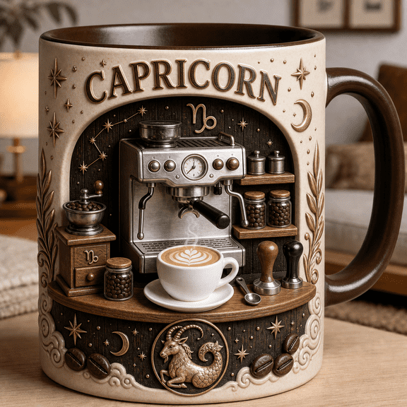 Capricorn Coffee Lover Mug, Personalized Zodiac Gift Custom Coffee Bar Cup