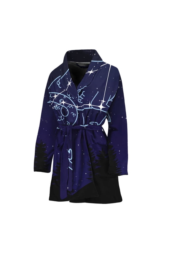 Capricorn Constellation Women Bathrobe One Size Univeral Fits, Zodiac Horoscope Fashion Lightweight Plush Fleece Long Robe For Women