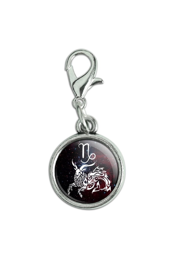 Capricorn Fish Goat Zodiac Sign Horoscope in Space Antiqued Bracelet Pendant Zipper Pull Charm with Lobster Clasp