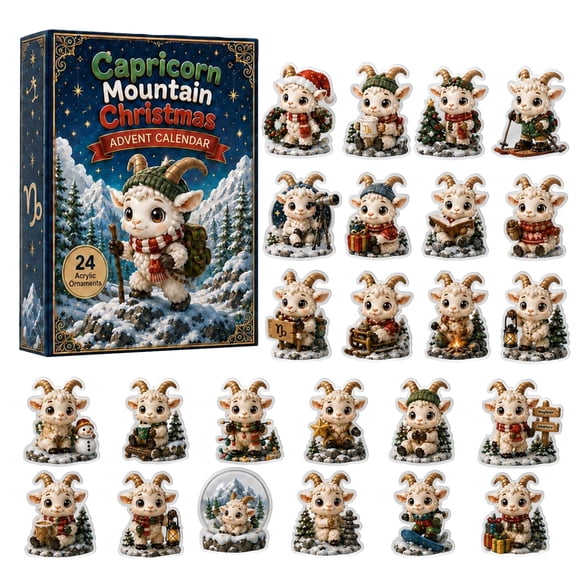 Capricorn Mountain Christmas Advent Calendar 2026, 24-Day Festive Countdown, Acrylic Charms Blind Box, Compact Decor for Small Holiday Spaces