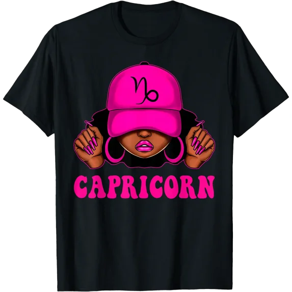 Capricorn Queen Sassy Black Woman Afro Zodiac T-Shirt , Vintage T-Shirt ...