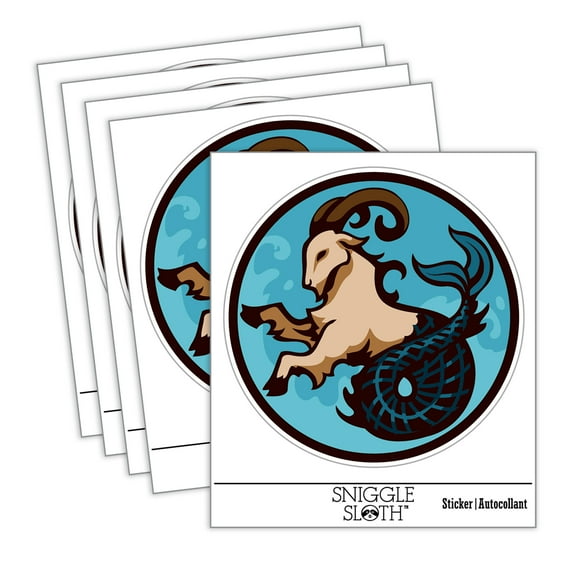 Capricorn Sea Goat Mythical Creature Car Window Bumper Water Bottle Phone Tablet Laptop Waterproof Vinyl Decal Sticker Set 5-Pack - Gloss Finish - 4.0"