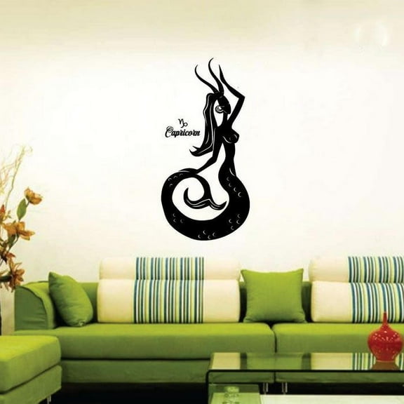 Capricorn Sea-Goat Silhouette Earth Sign Symbol Horoscope Astrological Chart Zodiac Sign Vinyl Wall Art Sticker Wall Decal For Home Room Wall Office Living Room Wall Decoration Decal Size(10x8 inch)