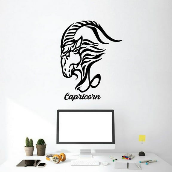 Capricorn Sea-Goat Silhouette Earth Sign Symbol Horoscope Astrological Chart Zodiac Sign Vinyl WallArt Sticker Wall Decal For Home Room Wall Office Living Room Wall Decoration Decal Size(10x8 inch)