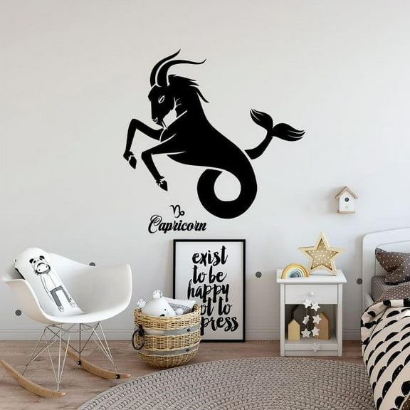 Capricorn Sea-Goat Symbol Silhouette Earth Sign Symbol Horoscope Astrological Chart Zodiac Sign Vinyl Wall Art Sticker Decal Home Room Wall Office Living Room Wall Decoration Decal Size(30x30 inch)