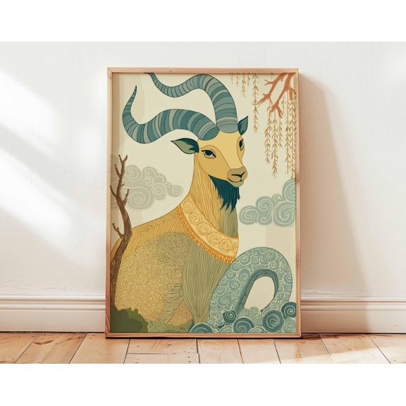 Capricorn Sea Goat Zodiac Wall Art, Unframed Paper Poster 8x10in