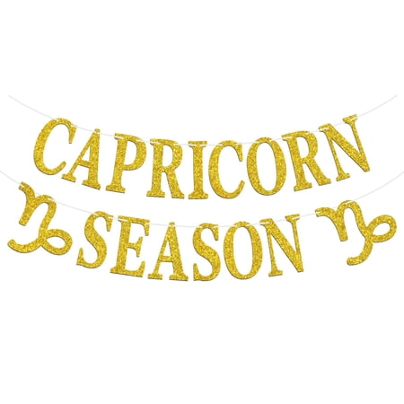 Capricorn Season Banner, Big Sagittarius Energy Bunting Sign, 12 Constellation Theme Happy Birthday November/December Horoscope Birthday Party Decorations Supplies, Gold Glitter